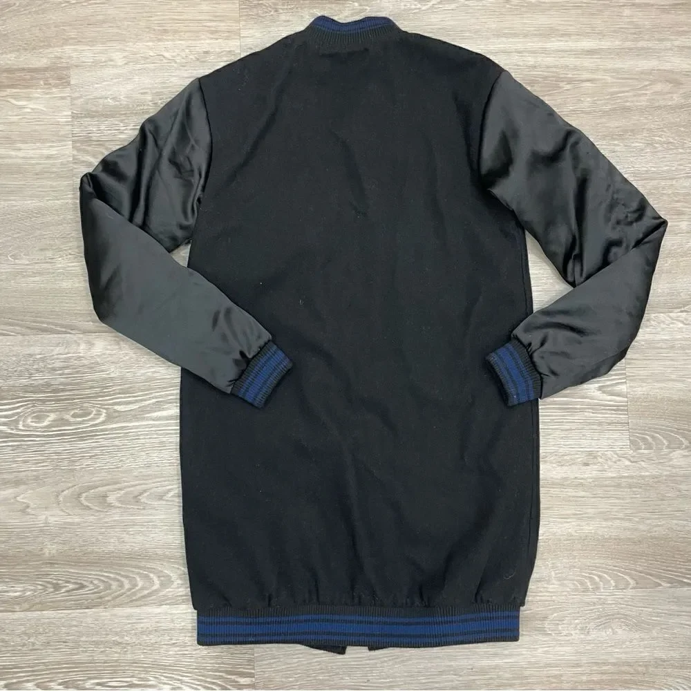 Stussi Black Wool long varsity jacket coat sz XS - Picture 3 of 12